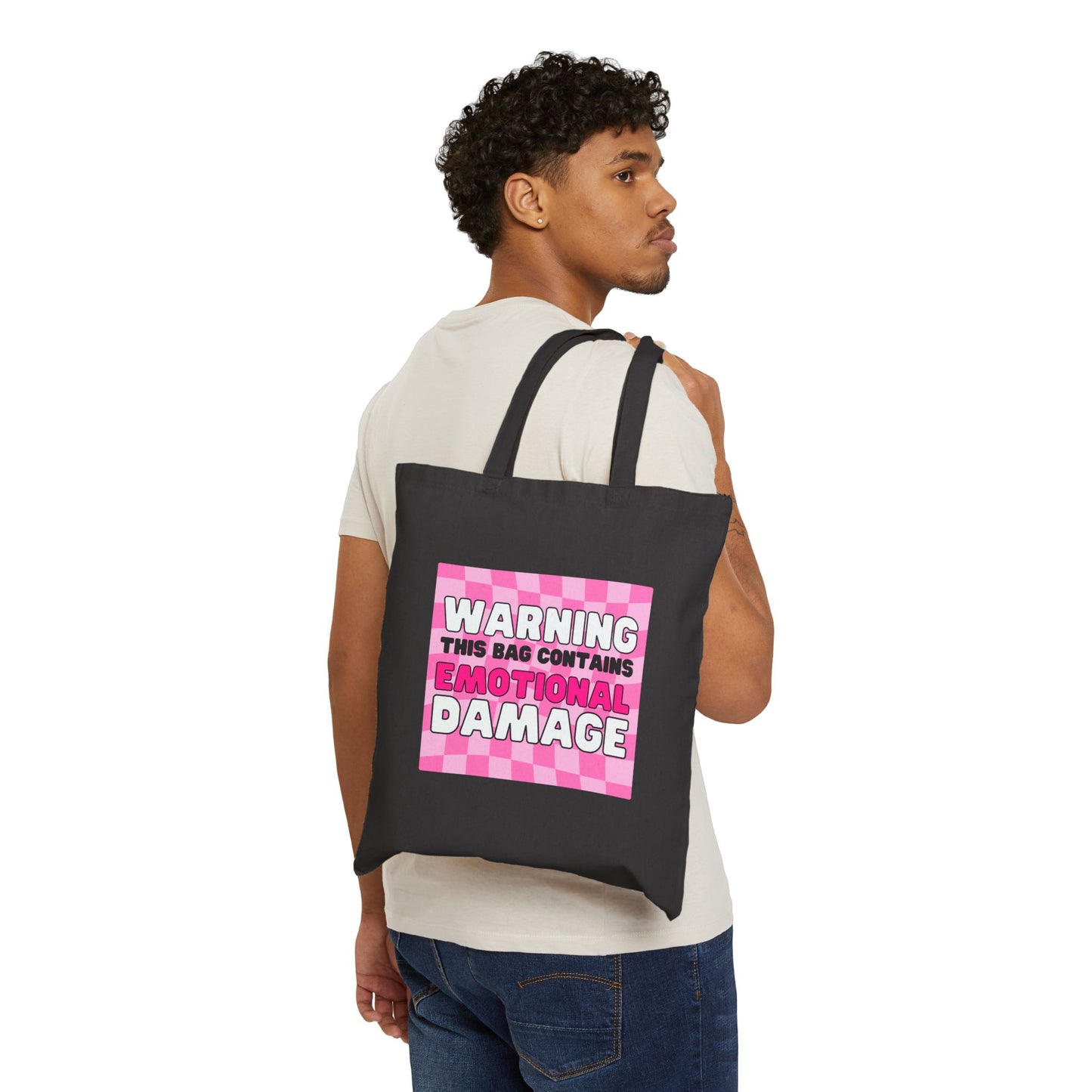Emotional Damage Tote Bag – “Warning: This Bag Contains Emotional Damage” – Funny Book Lover Gift, Spicy Romance Reader Merch, Bookish Aesthetic Bag