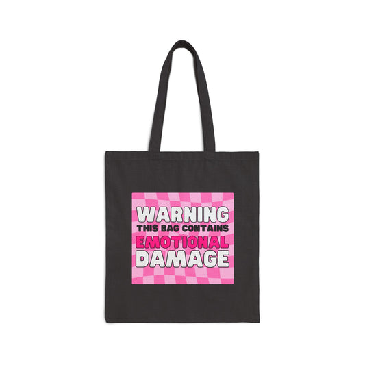 Emotional Damage Tote Bag – “Warning: This Bag Contains Emotional Damage” – Funny Book Lover Gift, Spicy Romance Reader Merch, Bookish Aesthetic Bag