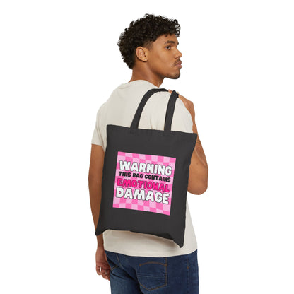 Emotional Damage Tote Bag – “Warning: This Bag Contains Emotional Damage” – Funny Book Lover Gift, Spicy Romance Reader Merch, Bookish Aesthetic Bag